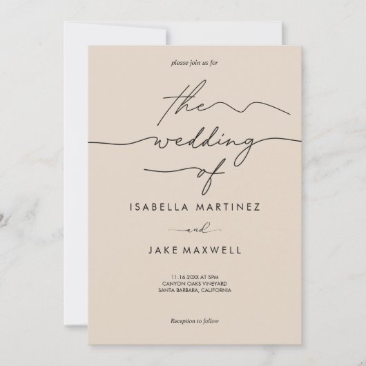 soft Blush & Black Modern Script Wedding 招待状 (正面)