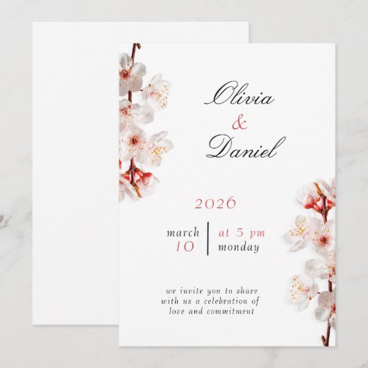 Soft Blush Blossom Wedding Invitation 招待状 (正面/裏面)