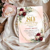 Soft Blush Boho Floral 80th Birthday Party Invitе 招待状