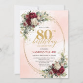 Soft Blush Boho Floral 80th Birthday Party Invite 招待状 (正面)
