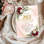 Soft Blush Boho Floral 80th Birthday Party Invite 招待状