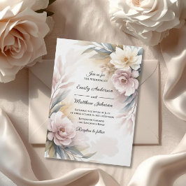 Soft Blush Botanical Border Wedding Invitation 招待状