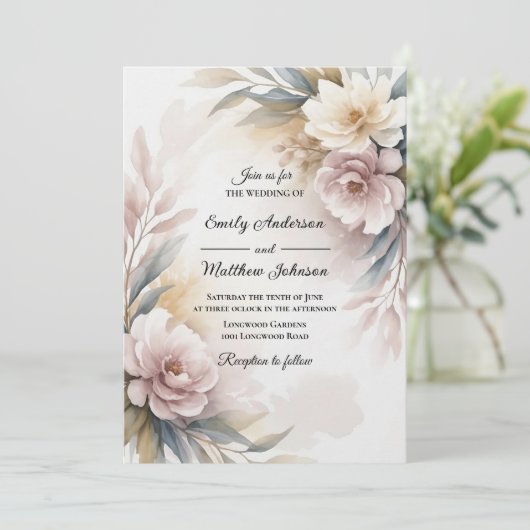 Soft Blush Botanical Border Wedding Invitation 招待状 (スタンド正面)