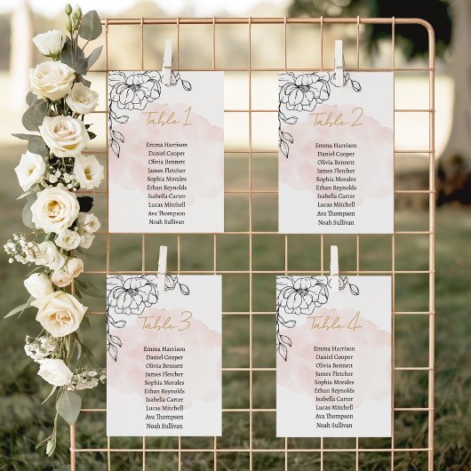 Soft Blush Botanical Elegance with Modern Floral テーブルナンバー