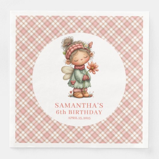 Soft Blush Fairy Whimsy 6th Birthday Party Napkins (正面)