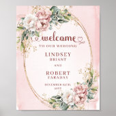 Soft Blush Floral Eucalyptus Wedding Welcome Sign ポスター (正面)