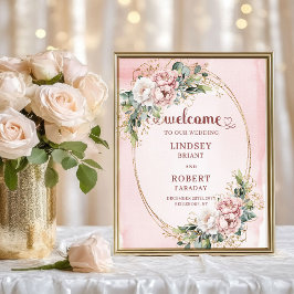 Soft Blush Floral Eucalyptus Wedding Welcome Sign ポスター