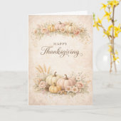 Soft Blush Floral Happy Thanksgiving Pumpkin カード (黄色い花)