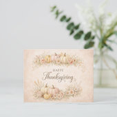 Soft Blush Floral Happy Thanksgiving Pumpkin  シーズンポストカード (スタンド正面)