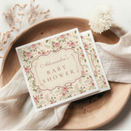 Soft Blush Floral Heirloom Baby Shower スタンダードカクテルナプキン