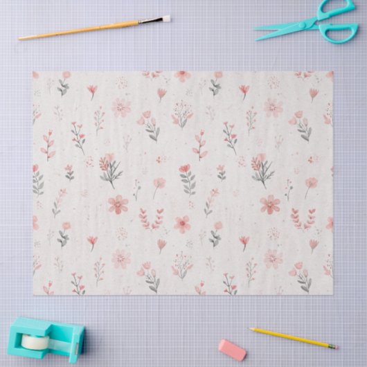 Soft Blush Floral Pattern Tissue Paper 薄葉紙 (クラフト)