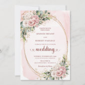 Soft Blush Floral Rose Gold Wedding Invitation 招待状 (正面)