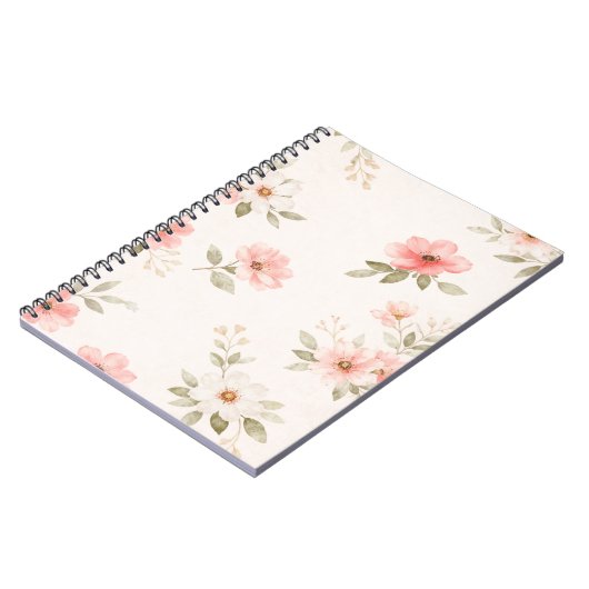 Soft Blush Floral Spiral Notebook ノートブック (左側)
