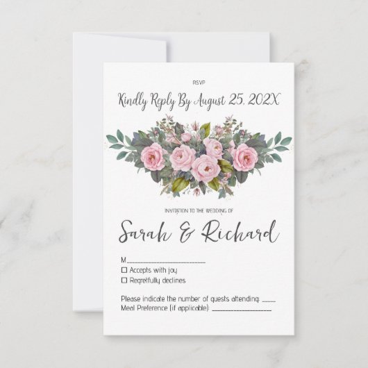 Soft Blush Floral Wedding 出欠カード (正面)