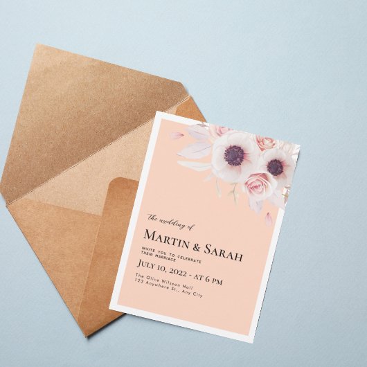 Soft Blush Floral Wedding Invitation 招待状