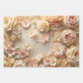 Soft Blush Floral Wreath with Butterflies and Rose ラッピングペーパーシート (正面3)