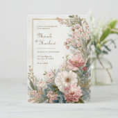 Soft Blush Ivory Floral Romantic Botanical Wedding 招待状 (スタンド正面)