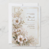 Soft Blush Ivory Gold Frame Airy Bloom Wedding 招待状 (正面)