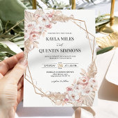 Soft Blush Pampas Grass Boho Gold Geometric Frame 招待状