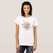 Soft Blush Peony and Blue Hydrangea Watercolor Tシャツ (正面フル)