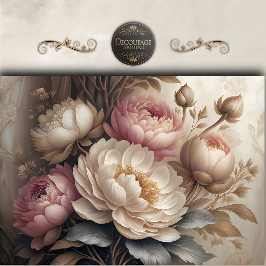 Soft Blush Peony Floral Decoupage 薄葉紙