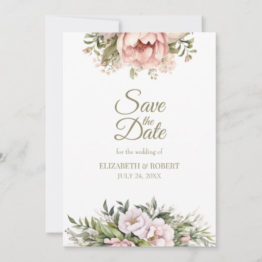 Soft Blush Peony Save The Date Card セーブザデート (正面)