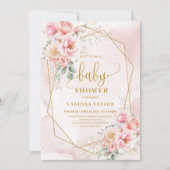 Soft blush pink and gold glitter baby shower girl 招待状 (正面)