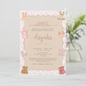 Soft Blush Pink Baby Clothes Girl Aqeeqah 招待状 (スタンド正面)