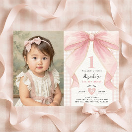 Soft Blush Pink Bow Coquette Theme 1st Birthday 招待状