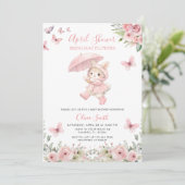 Soft Blush Pink Floral April Baby Shower  招待状 (スタンド正面)