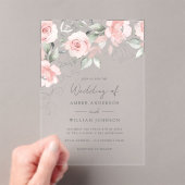 Soft Blush Pink Floral Wedding  アクリル招待状 (インサイチュ (ポータブル))