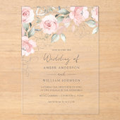 Soft Blush Pink Floral Wedding  アクリル招待状 (正面)