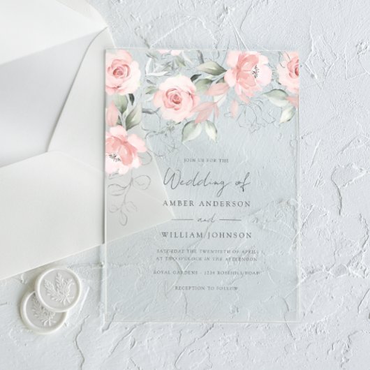 Soft Blush Pink Floral Wedding  アクリル招待状