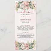 Soft Blush Pink Flowers Eucalyptus Wedding Program プログラム (正面)