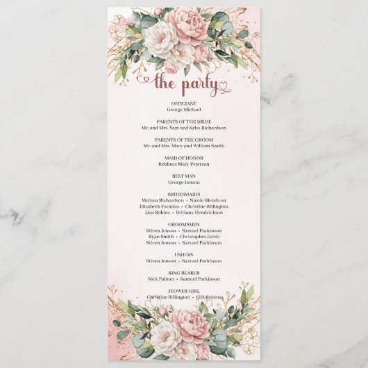 Soft Blush Pink Flowers Eucalyptus Wedding Program プログラム (裏面)