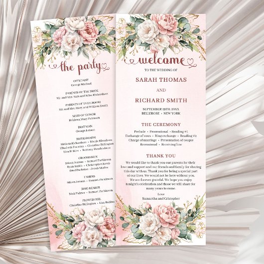 Soft Blush Pink Flowers Eucalyptus Wedding Program プログラム