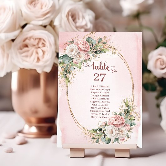 Soft Blush Pink Flowers Gold Glitter Table Number テーブルナンバー