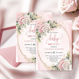 Soft Blush Pink Flowers Greenery Baby Shower Girl 招待状
