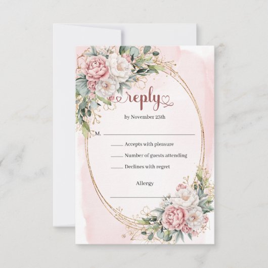 Soft Blush Pink Greenery Wedding RSVP Card (正面)