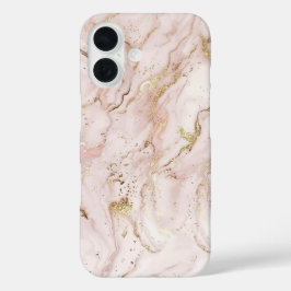 Soft Blush Pink & Liquid Gold Marble Case | iPhone 16ケース
