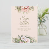Soft Blush Pink Peony Save The Date Card セーブザデート (スタンド正面)