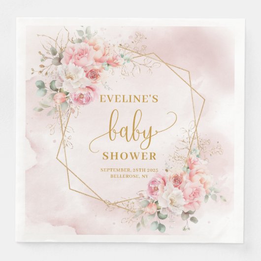 Soft blush pink sage baby shower cocktail paper  (正面)