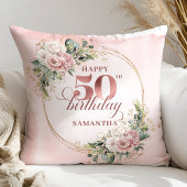 Soft Blush Rose Gold 50th Birthday Pillow Gift クッション