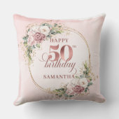 Soft Blush Rose Gold Botanical 50th Birthday Gift クッション (裏面)