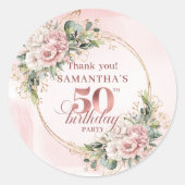 Soft Blush Rose Gold Botanical 50th Birthday Label ラウンドシール (正面)