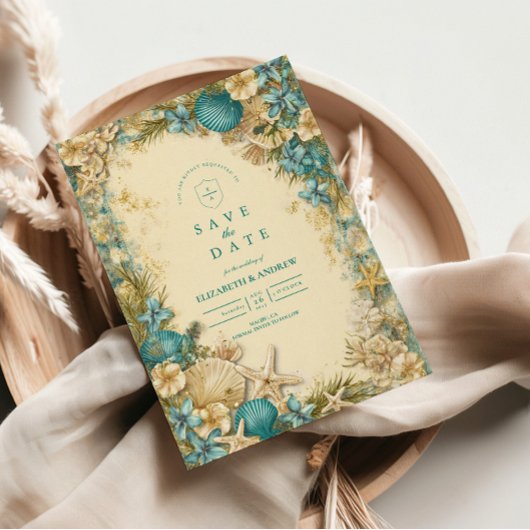 Soft Blush Seashell Floral Wedding セーブザデート