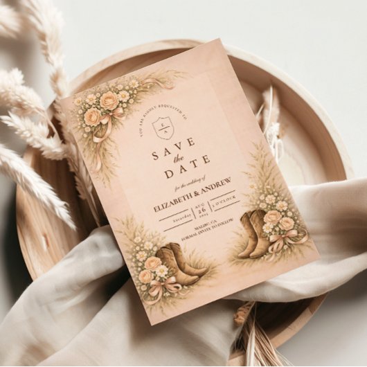 Soft Blush Western Boots Wedding セーブザデート