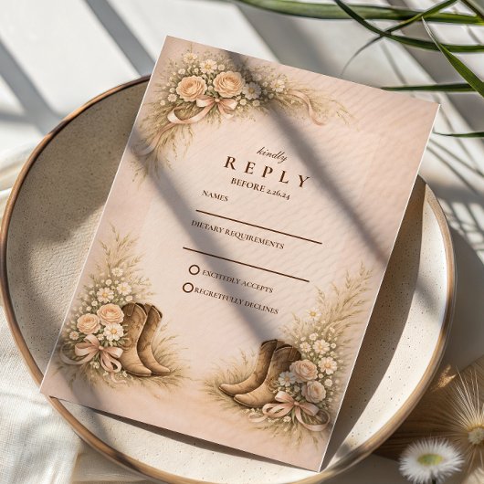Soft Blush Western Boots Wedding 出欠カード