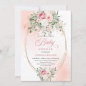 Soft Bohemian Blush Floral Gold Baby Shower Invite 招待状 (正面)