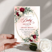 Soft Bohemian Burgundy Greenery Baby Shower Invite 招待状